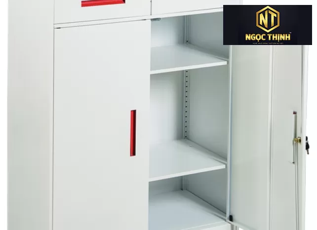 Tủ hồ sơ trắng hiện đại  kèm với tay nắm âm màu cam TU12NKD